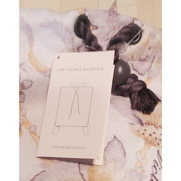 Victoria's Secret Packable Floral Stripe Beach Towel 2 in 1 Backpack Style NWT - Picture 2 of 4